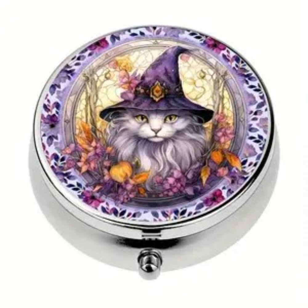 1pc   Charming Purple Witch Cat Pill Box